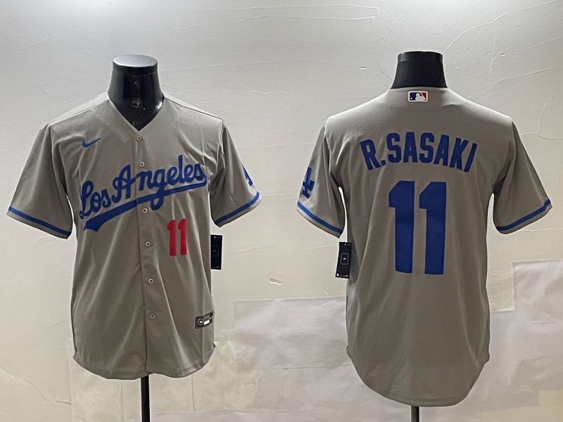 Men Los Angeles Dodgers #11 R.Sasaki Grey Game 2025 Nike MLB Jersey style 3->los angeles dodgers->MLB Jersey